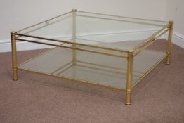 Brass and glass square coffee table fitted with undertier, 104cm x 104cm,