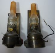 Pair wall mounted oil lamps (converted to electric) H35.