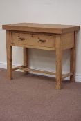 Waxed pine two drawer dresser on stretcher base, W106cm, H88cm,