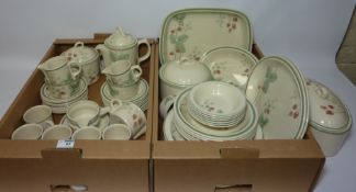 Comprehensive Wedgwood 'Raspberry Cane' dinner and tea/coffee service - six place settings plus