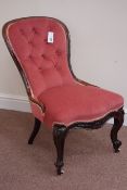 Victorian rosewood framed upholstered spoonback nursing chair,