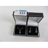 Blue topaz pendant necklace and matching pair ear-rings stamped 375 Condition Report