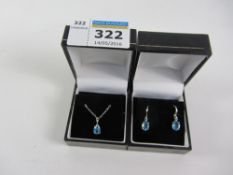 Blue topaz pendant necklace and matching pair ear-rings stamped 375 Condition Report