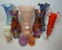 Pair of pink iridescent vases,