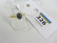 Sapphire and diamond cluster gold ring hallmarked 18ct Condition Report <a