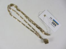 Flattened gold necklace and square domino pendant stamped 375 approx 14.