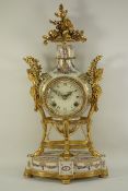 'Marie-Antoinette' porcelain and gilt metal mantel clock,