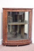 Early 20th century burr walnut bow front corner cabinet, enclosed by single gazed door, W79cm,