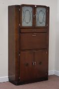 Lebus mid 20th century walnut kitchen cabinet cupboard above enclosed by two glazed doors,