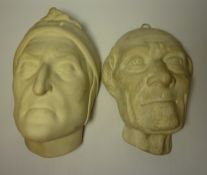 Victorian carved marble face wall mask H30cm and another similar plaster mask Condition