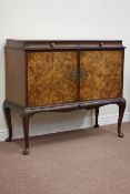 Reproduction burr walnut cupboard enclosed by two doors, etched decoration brass mounts,