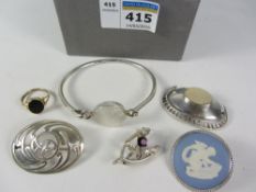 Brooches and bracelet stamped 925 or hallmarked and an agate set ring Condition Report