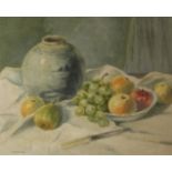 'Still Life' of Fruit and a Chinese Ginger Jar, oil on board signed by G W Dove,