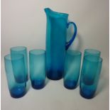 Retro blue glass water set Condition Report <a href='//www.davidduggleby.