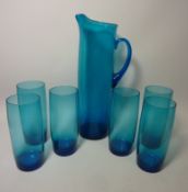 Retro blue glass water set Condition Report <a href='//www.davidduggleby.