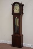 Mahogany cased longcase clock, triple weight chiming movement with moonphase dial signed Fenclocks,