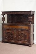 20th century Elizabethan style heavily carved oak court cupboard,