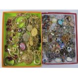 Costume brooches, necklaces etc in two boxes Condition Report <a href='//www.