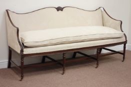 Early 20th century mahogany Regency style three seat sofa, upholstered in cream chenille fabric,