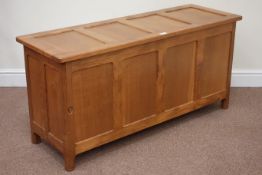 Yorkshire oak - 'Acornman' four panelled blanket box fitted with hinged lid,