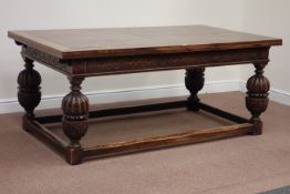 Quality reproduction Elizabethan style oak rectangular drawer leaf dining table,