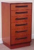 Narrow G-Plan teak six drawer chest (W54cm, H100cm, D45cm),