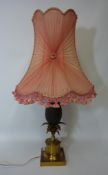 Rococo style pineapple design gilt metal table lamp with shade H72cm (requires re-wiring)