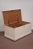 19th century painted pine blanket box with hinged lid, W100cm, H50cm,