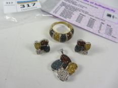 Coloured diamond suite of jewellery all hallmarked 9ct Condition Report <a