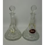 Pair cut crystal ships decanters H31cm Condition Report <a href='//www.