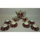 Hutschenreuther Hohenberg German porcelain coffee service overlaid with silver stamped 'Spahr 1000'