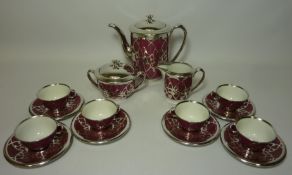 Hutschenreuther Hohenberg German porcelain coffee service overlaid with silver stamped 'Spahr 1000'