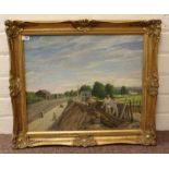 'Making the Railway Embankment Rickmansworth', oil on canvas signed Ernest Forbes,