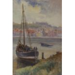 Whitby Harbour, early 20th century watercolour signed and dated F.