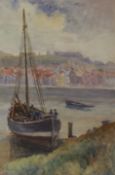 Whitby Harbour, early 20th century watercolour signed and dated F.