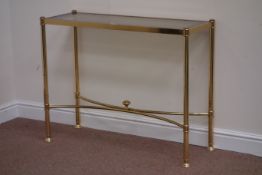 Brass and glass rectangular console table, W101cm, H79cm,