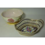 Victorian English majolica bowl with oriental style decoration and a 20th century Dresden hand