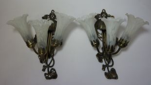 Pair Art Nouveau style three branch wall lights H41cm Condition Report <a