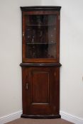 19th century mahogany bow front floor standing two sectional corner display cabinet, W72cm,