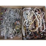 Bead necklaces and costume jewellery in two boxes Condition Report <a