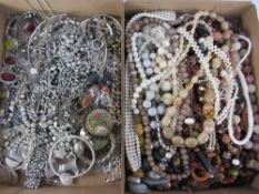 Bead necklaces and costume jewellery in two boxes Condition Report <a