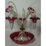 Late 19th/early 20th century cranberry glass epergne H40cm Condition Report One