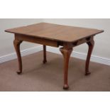 19th century rectangular walnut telescopic extending dining table raised on cabriole legs,