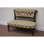 Victorian ebonised and gilt two seat upholstered sofa,