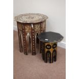 Indian decagon top table on base, inlaid with different woods,