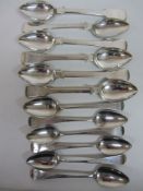 Set of six Maltese silver fiddle pattern teaspoons stamped 917 and six Georgian silver teaspoons 7.