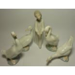 Lladro figure and a collection of Nao geese (5) Condition Report <a href='//www.