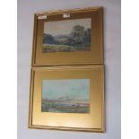 Lancastrian pastoral scene signed Robert E Rampling and Lancaster and Skerton Bridge watercolour