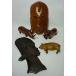 Mid 20th century Kenyan wooden face masks and animals Condition Report <a