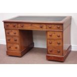 Victorian mahogany twin pedestal kneehole desk, fitted with nine drawers, turned handles,
